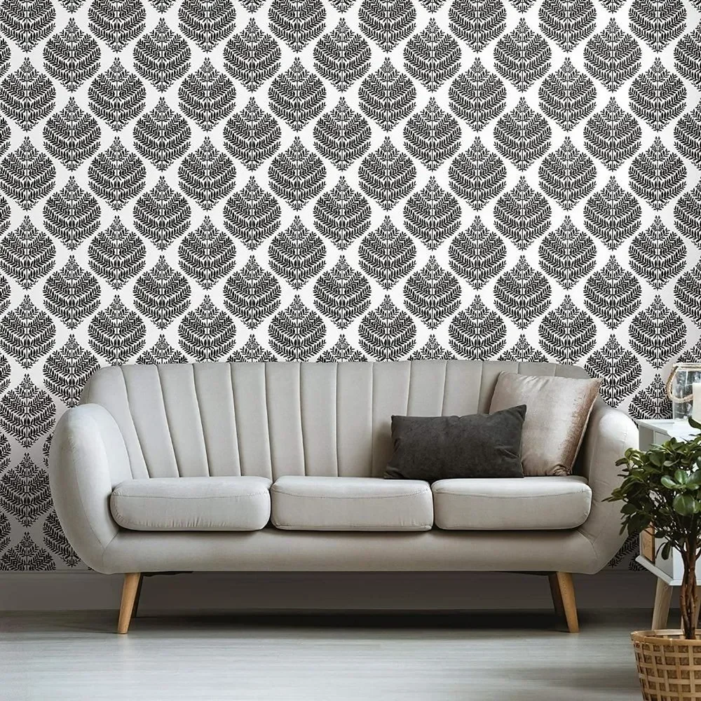 2pk RoomMates Hygge Fern Damask Peel & Stick Wallpaper (56.36 Sq Ft) Black White